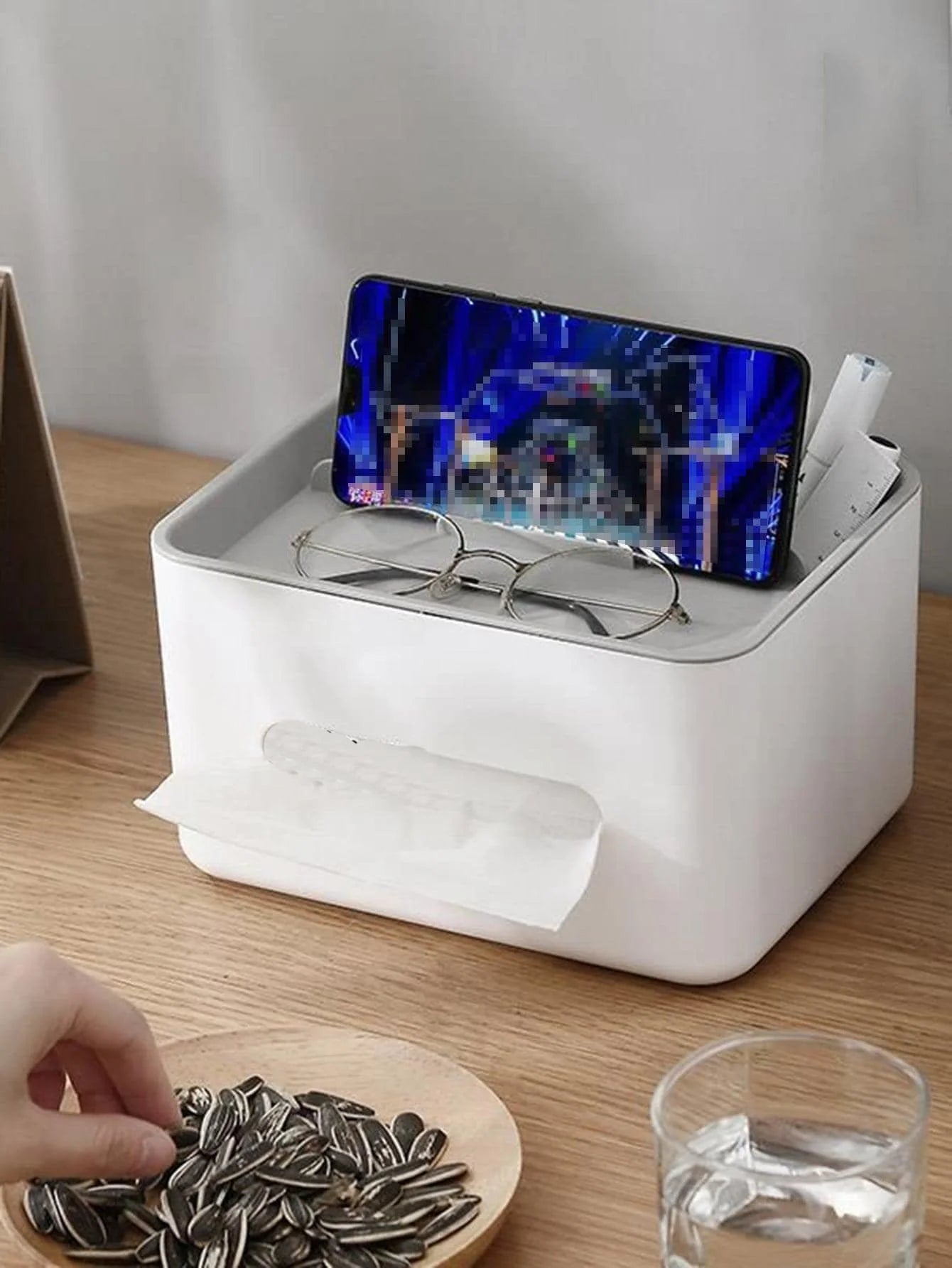 1pc- Gray Multifunctional Tissue Storage Box